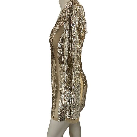 Lovers + Friends Women's Sequin Lux Mini Dress Gold Size Large - Picture 3 of 11